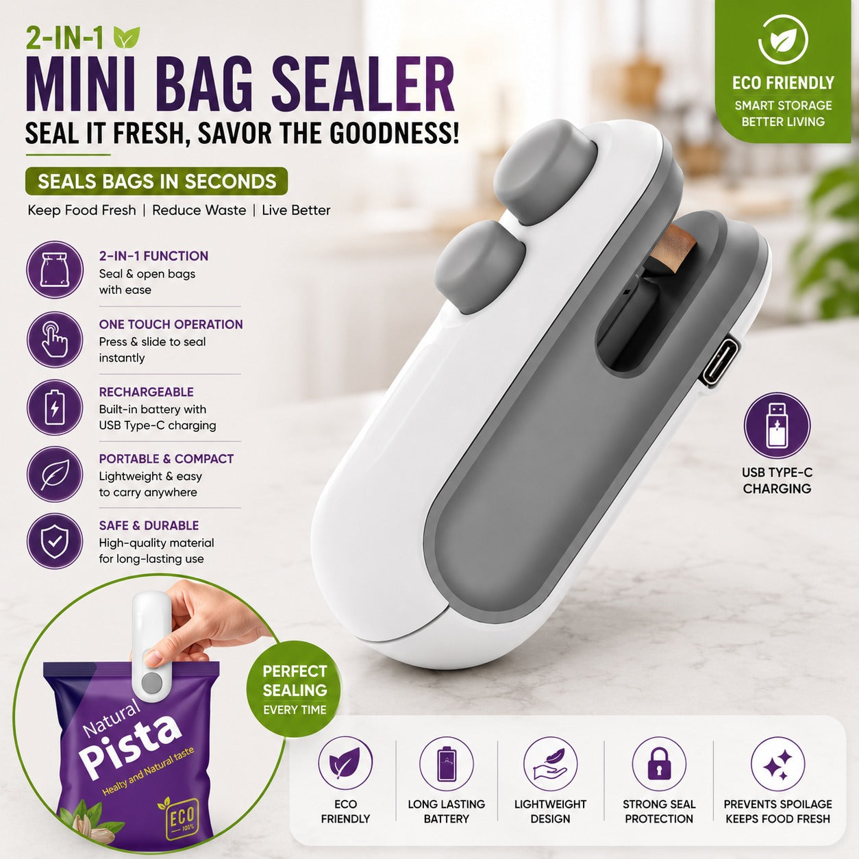 Rechargeable Mini Heat Bag Sealer pack of 2